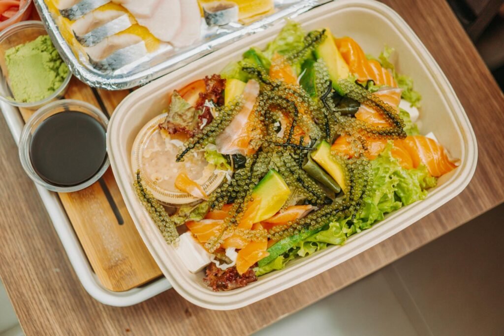 vegetable salad on white plastic container