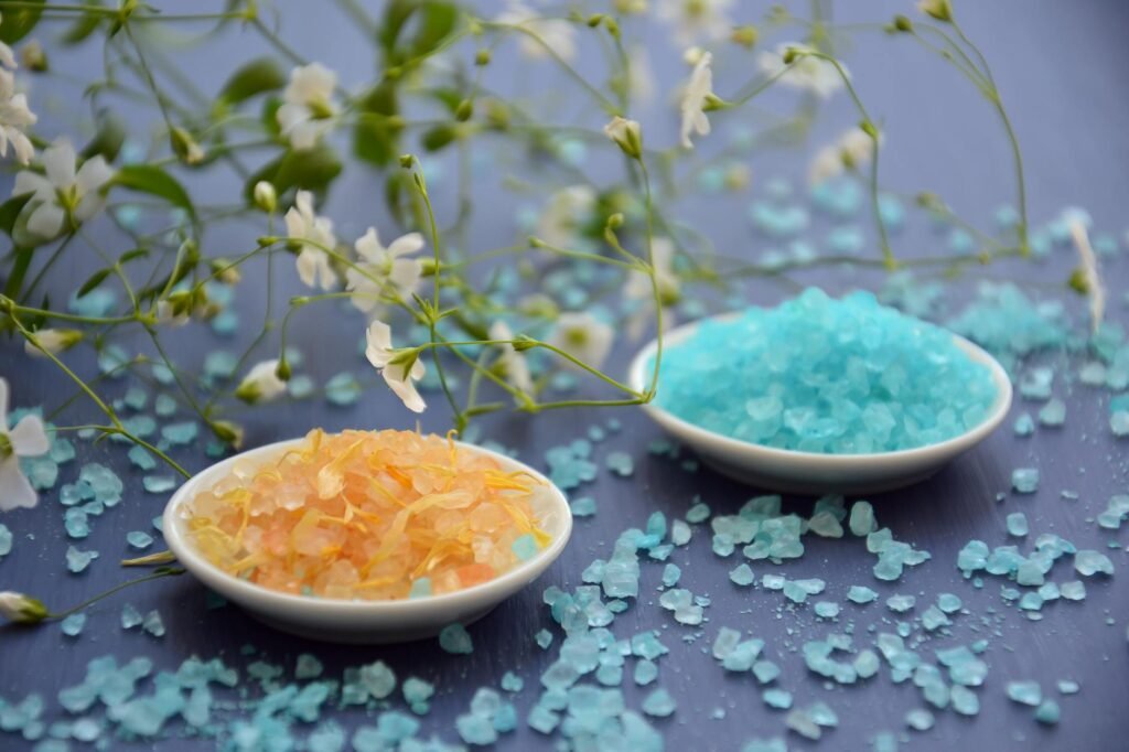 blue and yellow rock salts