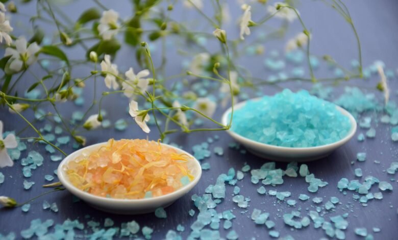 blue and yellow rock salts