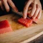 close up photo of slicing of tuna