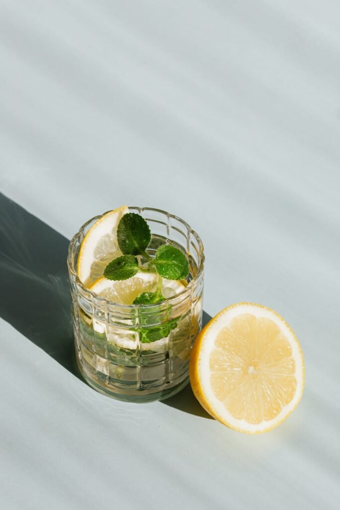 glass of refreshing drink on table