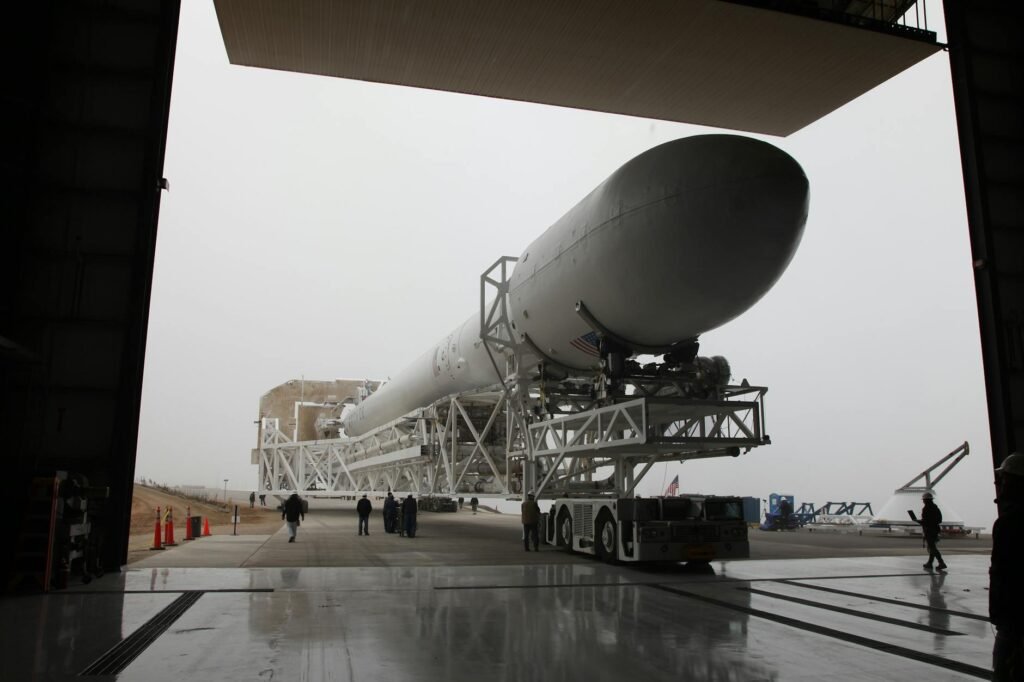 transportation of assembled rocket into hangar