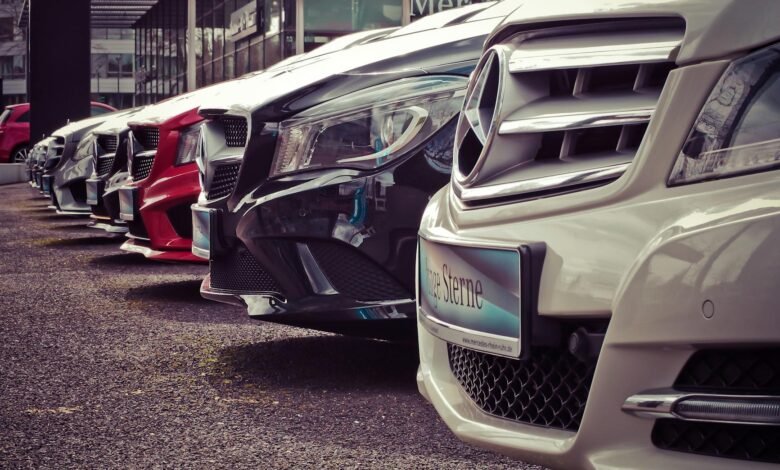 mercedes benz parked in a row